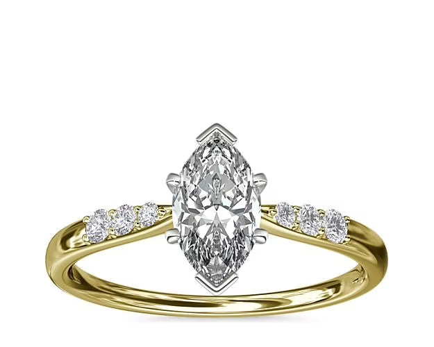 0.65 Carat Marquise Cut Real Diamond Solitaire Ring in Solid 14K Yellow Gold Size 7 A55314